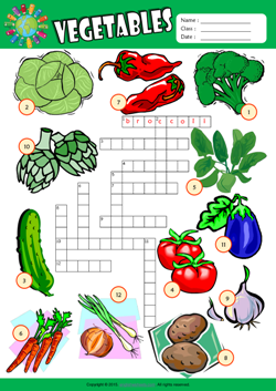 Vegetables Crossword Puzzle ESL Vocabulary Worksheet