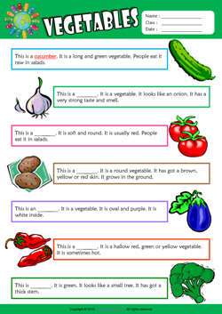 Vegetables Find the Words ESL Vocabulary Worksheet
