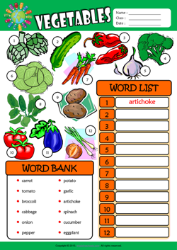 Vegetables ESL Find and Write the Words Worksheet For Kids