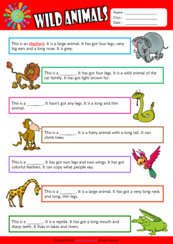 Wild Animals Find the Words ESL Vocabulary Worksheet
