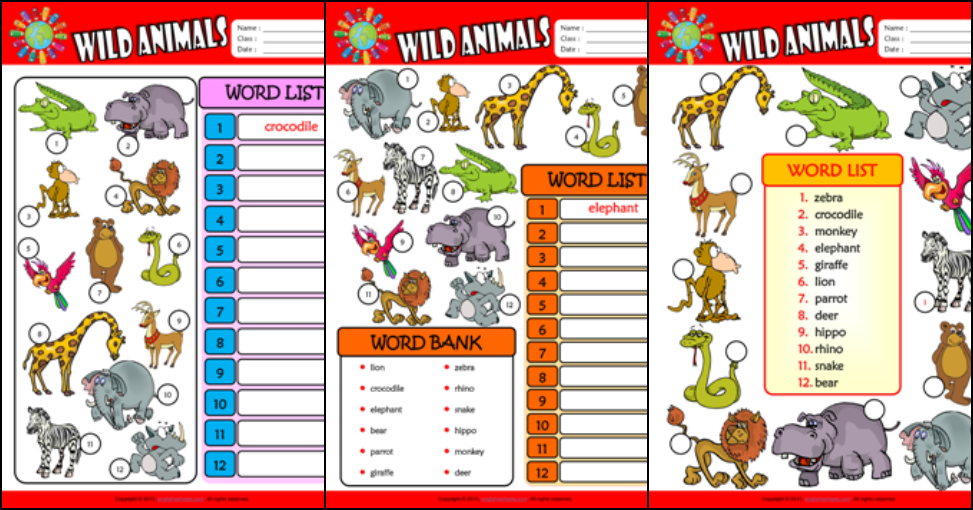 Wild Animals ESL Printable Worksheets For Kids 3