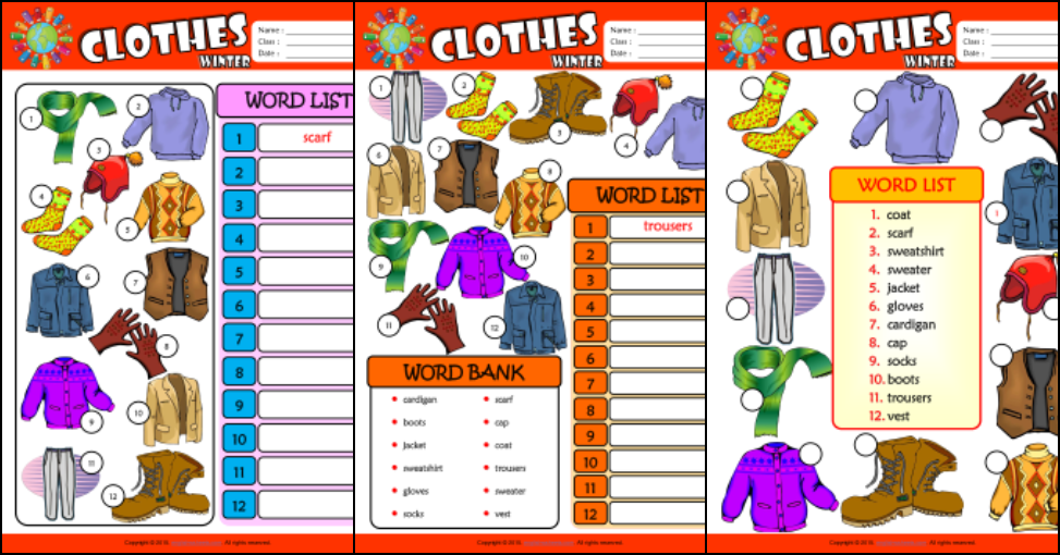 Winter Clothes ESL Printable Worksheets For Kids 3